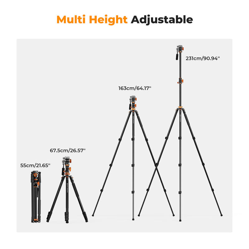 K&F Concept T254A7 Video Tripod with FH-03 Fluid Head