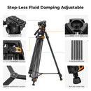 K&F Concept VA3 Heavy-Duty Aluminum Tripod with BV20 Fluid Head