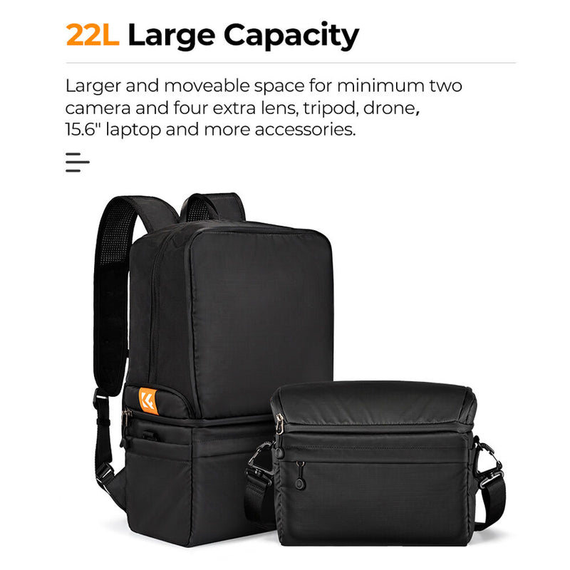 K&F Concept 2-in-1 Camera Backpack / Shoulder Bag (Black, 22L)