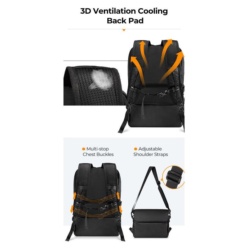 K&F Concept 2-in-1 Camera Backpack / Shoulder Bag (Black, 22L)