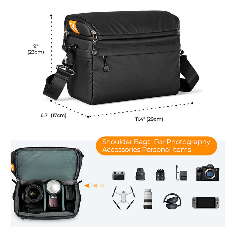 K&F Concept 2-in-1 Camera Backpack / Shoulder Bag (Black, 22L)