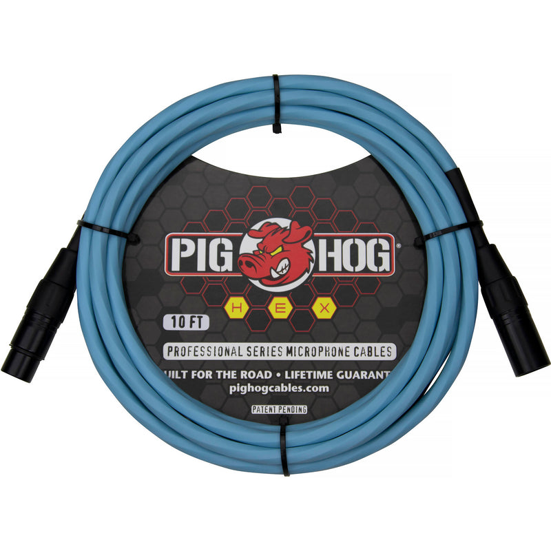 Pig Hog Hex Series XLR Microphone Cable (Daphne Blue, Straight to Straight, 10')