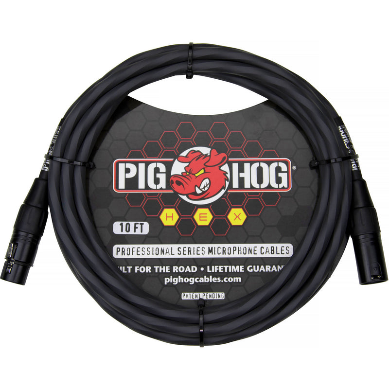 Pig Hog Hex Series XLR Microphone Cable (Gray, Straight to Straight, 10')
