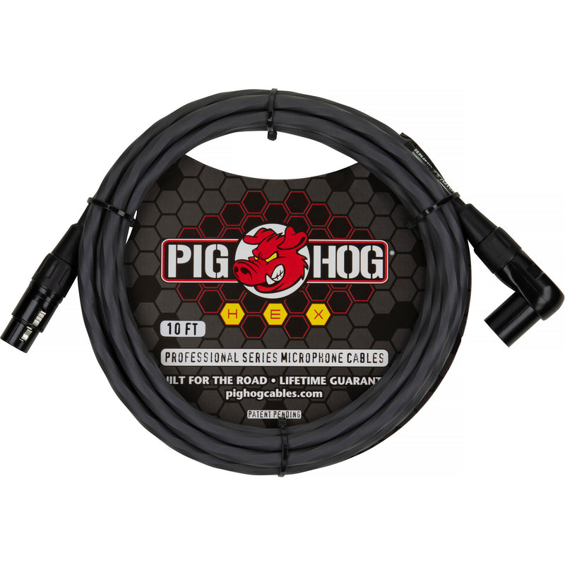 Pig Hog Hex Series XLR Microphone Cable (Gray, Straight to Right Angle, 10')