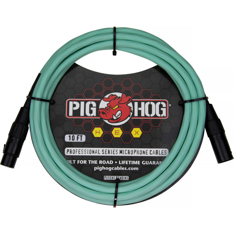 Pig Hog Hex Series XLR Microphone Cable (Seafoam Green, Straight to Straight, 10')