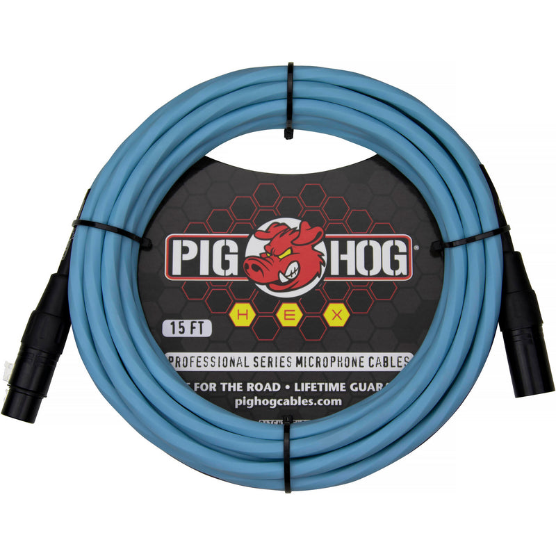 Pig Hog Hex Series XLR Microphone Cable (Daphne Blue, Straight to Straight, 15')