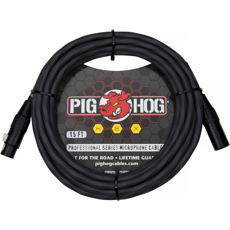 Pig Hog Hex Series XLR Microphone Cable (Gray, Straight to Straight, 15')