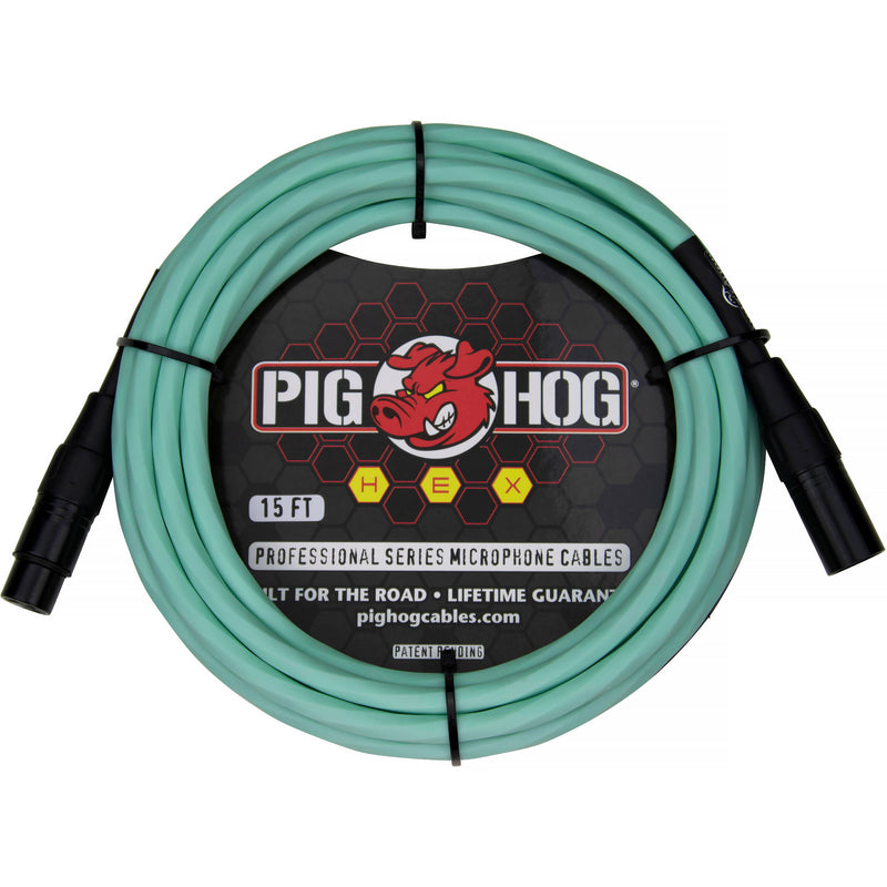 Pig Hog Hex Series XLR Microphone Cable (Seafoam Green, Straight to Straight, 15')