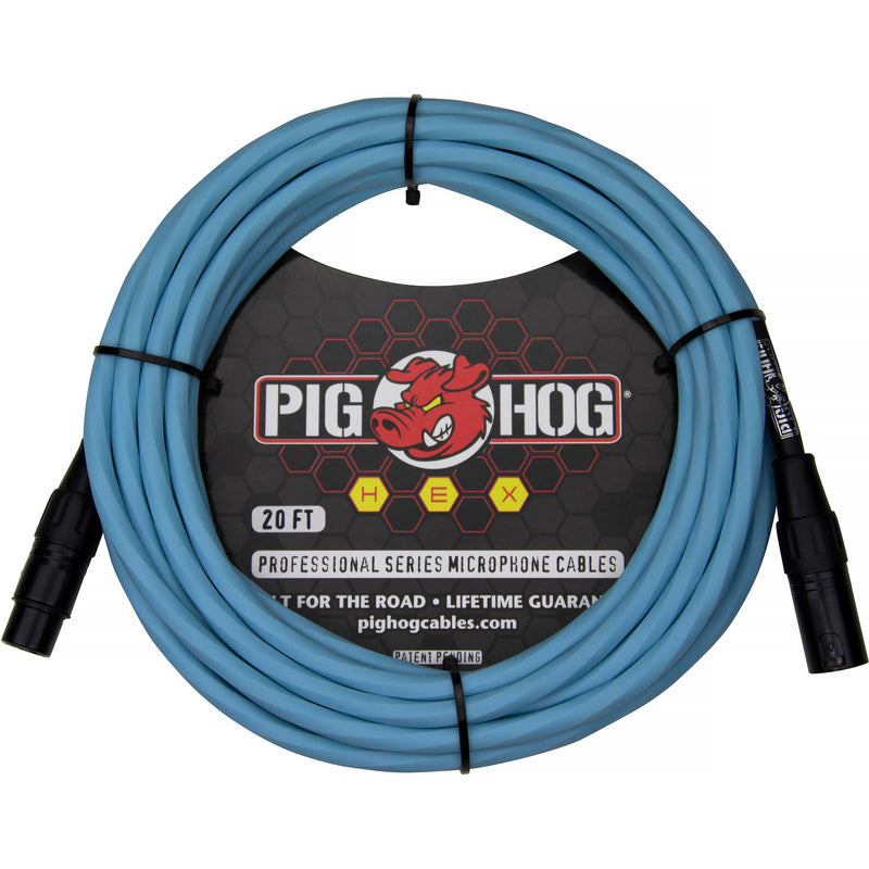 Pig Hog Hex Series XLR Microphone Cable (Daphne Blue, Straight to Straight, 20')