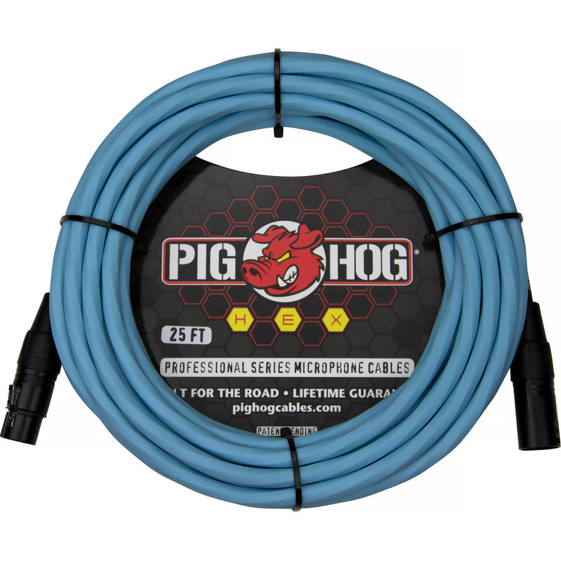 Pig Hog Hex Series XLR Microphone Cable (Daphne Blue, Straight to Straight, 25')