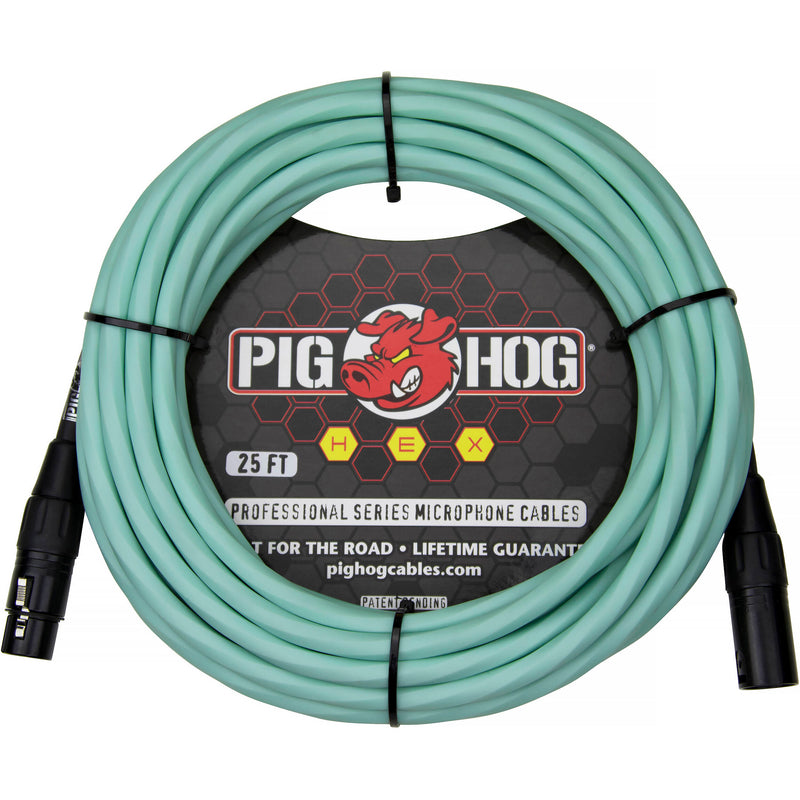 Pig Hog Hex Series XLR Microphone Cable (Seafoam Green, Straight to Straight, 25')
