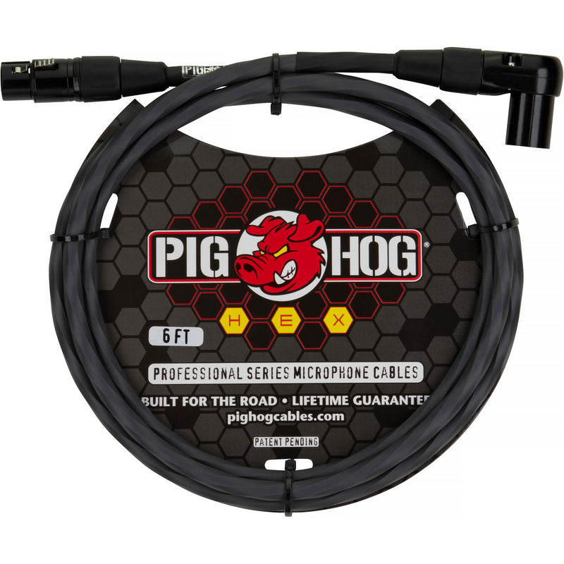 Pig Hog Hex Series XLR Microphone Cable (Gray, Straight to Right Angle, 6')