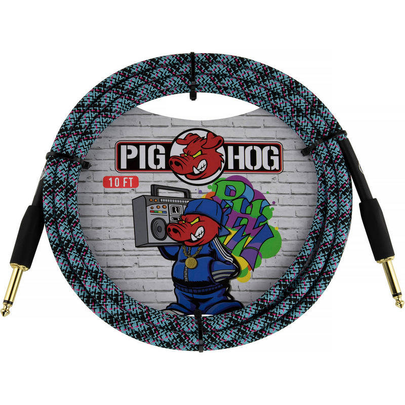 Pig Hog Vintage Series 1/4" Instrument Cable (Blue Graffiti, Straight to Straight, 10')