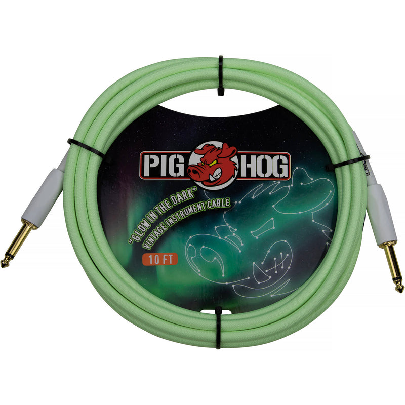 Pig Hog Vintage Series 1/4" Instrument Cable (Glow in the Dark, Straight to Straight, 10')
