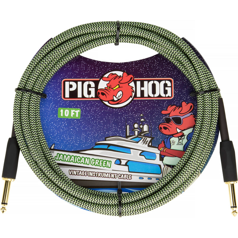 Pig Hog Vintage Series 1/4" Instrument Cable (Jamaican Green, Straight to Straight, 10')