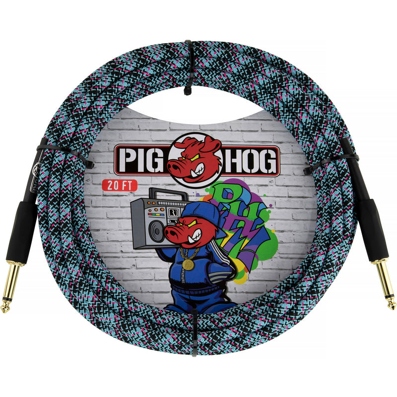 Pig Hog Vintage Series 1/4" Instrument Cable (Blue Graffiti, Straight to Straight, 20')