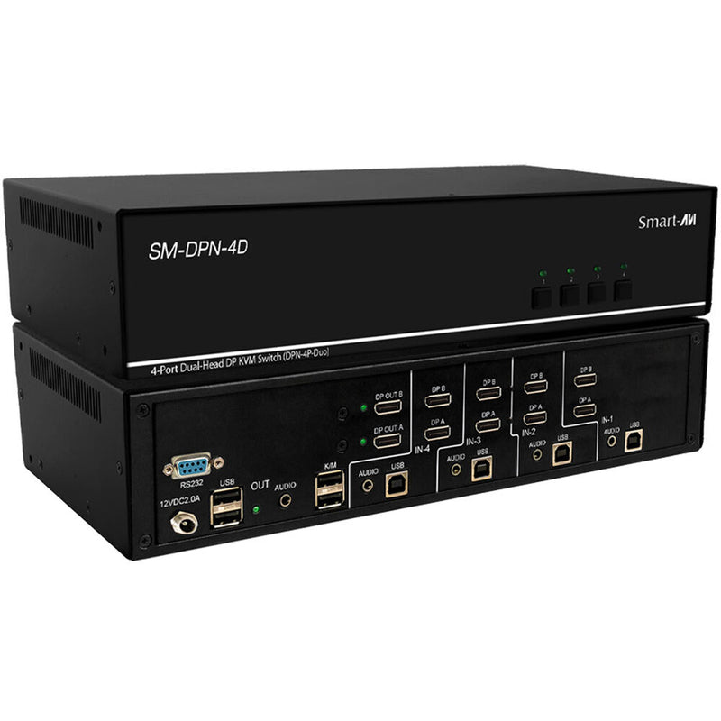 Smart-AVI 4-Port Dual-Head DisplayPort KVM Switch with USB 2.0 and Audio