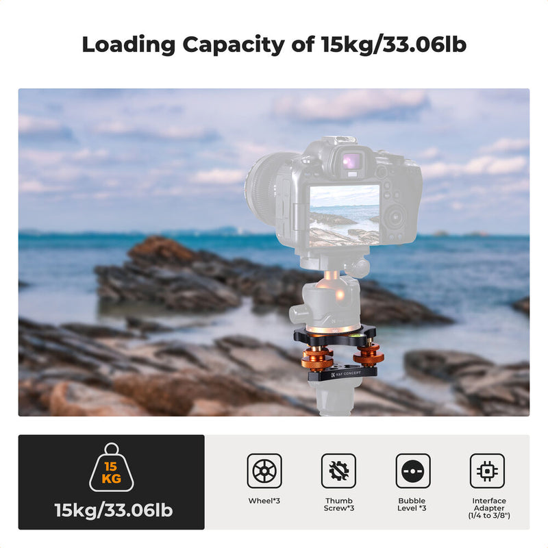 K&F Concept Tri-Wheel Tripod Leveling Base