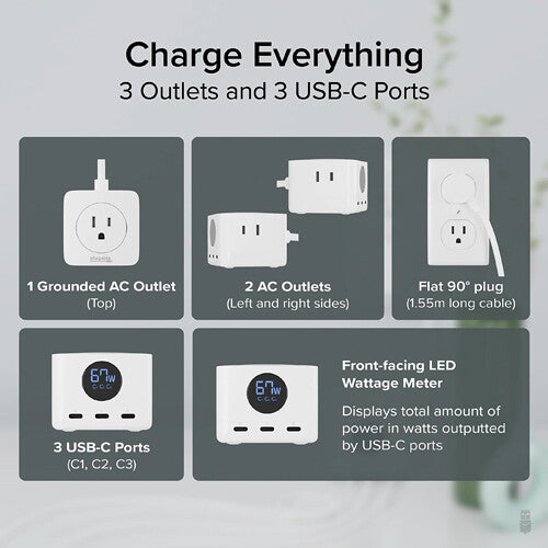 Plugable 67W USB-C Power Strip and Charging Station with Power Meter