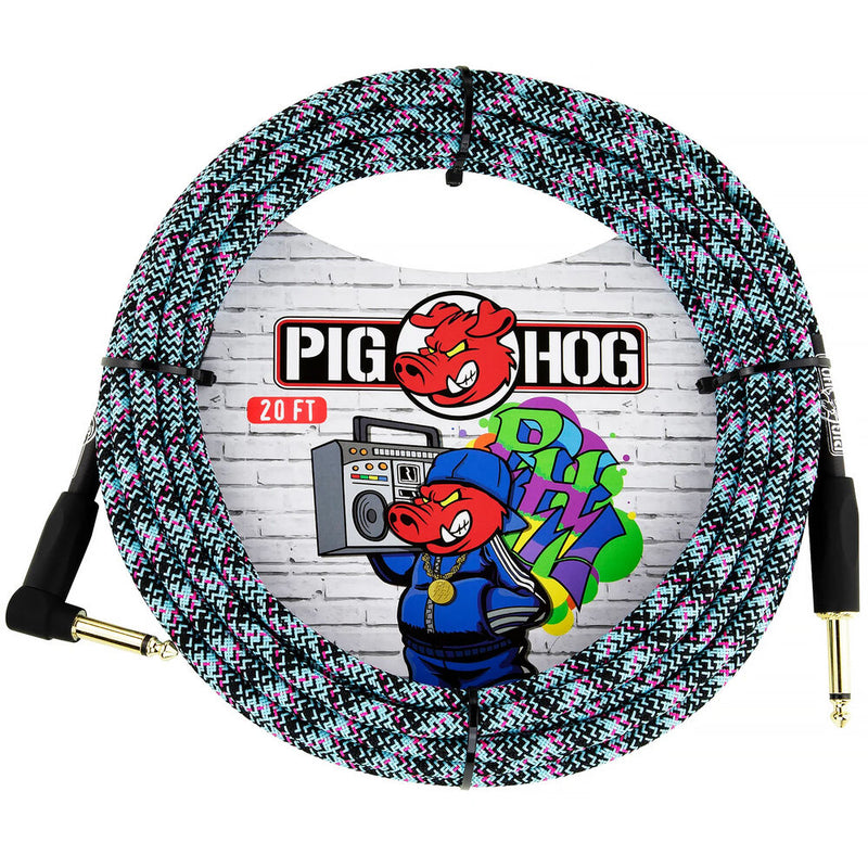 Pig Hog Vintage Series 1/4" Instrument Cable (Blue Graffiti, Straight to Right-Angle, 20')