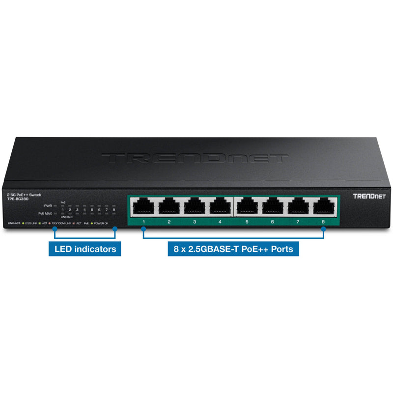 TRENDnet TPE-BG380 8-Port 2.5G PoE++ Compliant Managed Network Switch