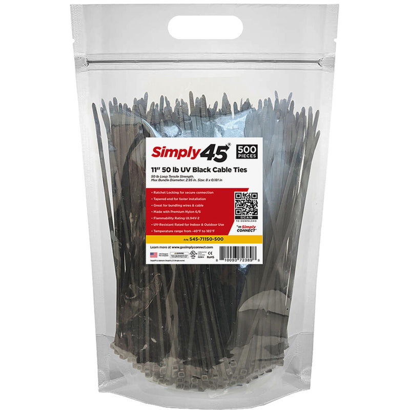 Simply45 11" UV Cable Ties (500-Pack, Black)