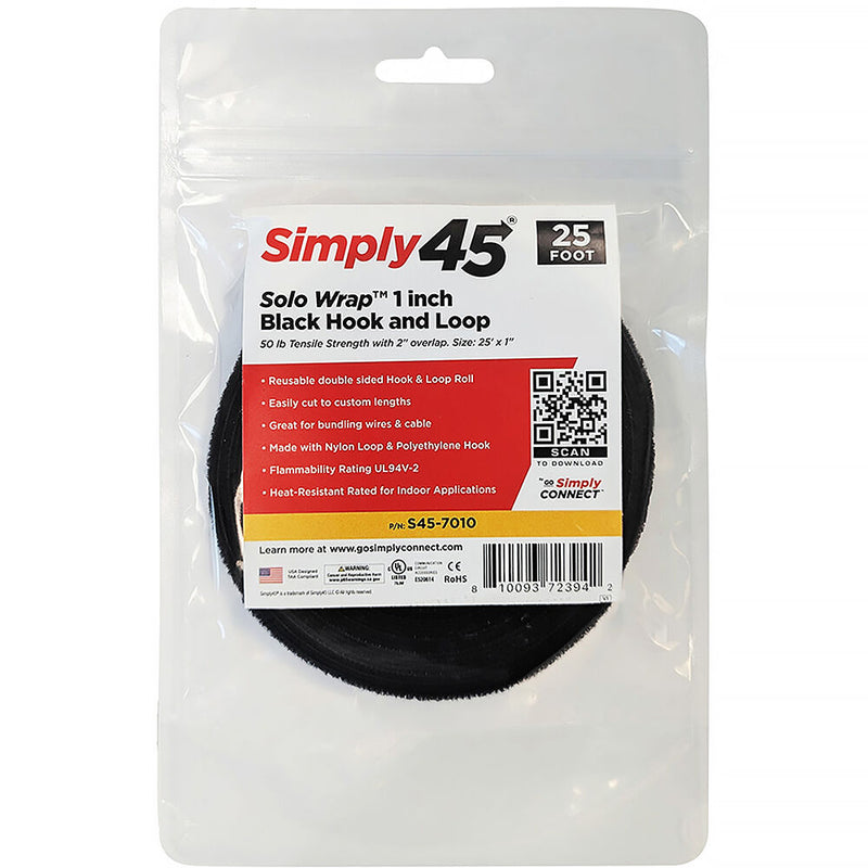 Simply45 Hook and Loop Roll (1" x 8.3 yd, Black)