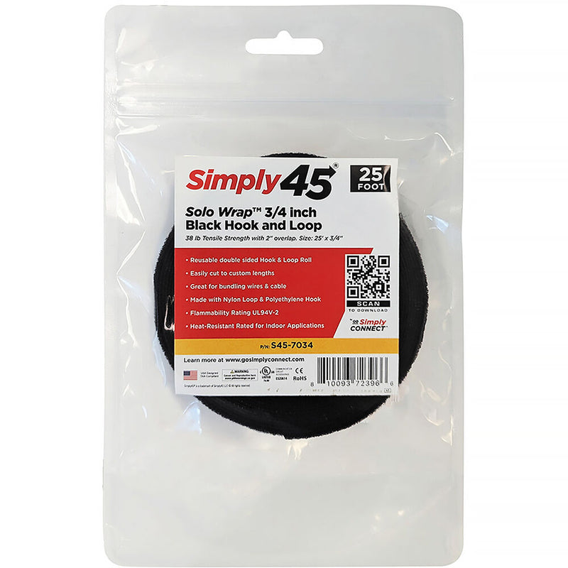 Simply45 Hook and Loop Roll (3/4" x 8.3 yd, Black)