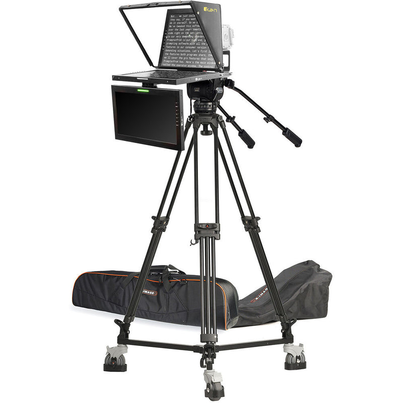 ikan 19" Widescreen Teleprompter with Talent Monitor, Tripod & Dolly Turnkey Kit