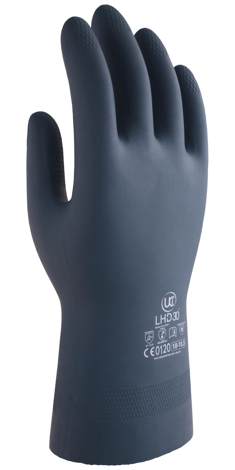 UCI G/LHD30/BK/09 Gloves, Rubber, Neoprene, Gauntlet, Black, LHD30 Series, L