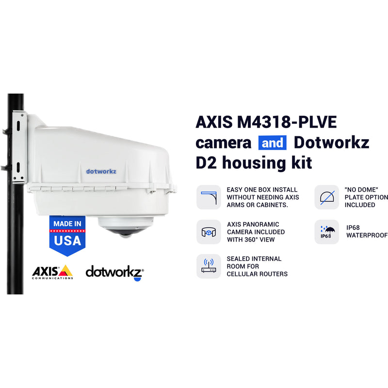 Dotworkz D2 Base Model Enclosure (Clear Lens) with Axis Communications M4318-PLVE 12MP 360 Outdoor Panoramic Network Mini Dome Camera