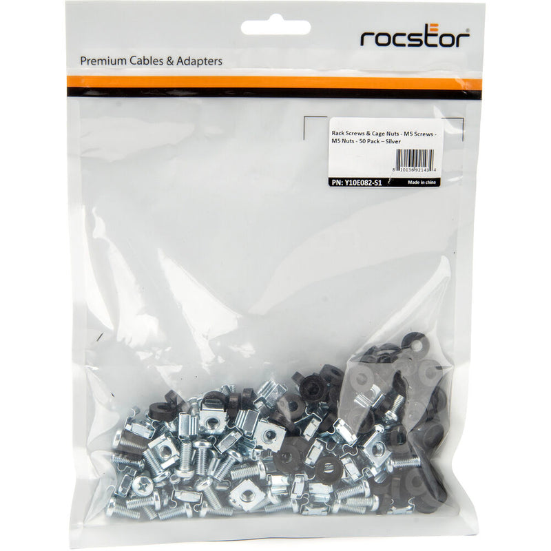 Rocstor M5 Rack Screw & Cage Nut (50-Pack, Zinc Plated Silver)