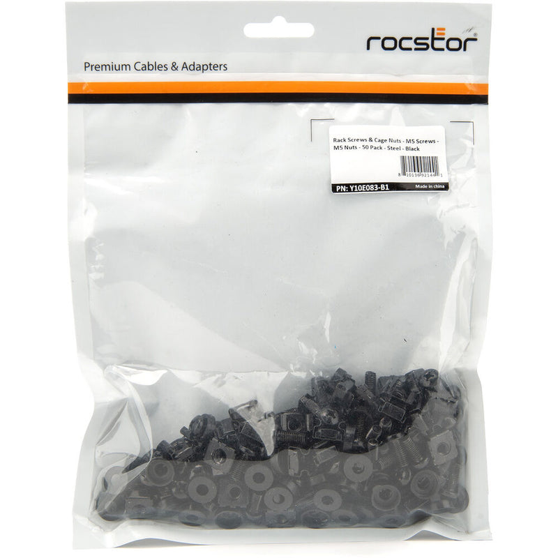 Rocstor M5 Rack Screw & Cage Nut (50-Pack, Black)