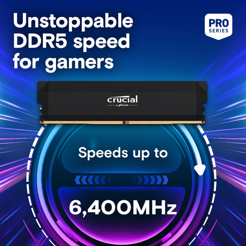 Crucial 32GB Pro Overclocking DDR5 6400 MT/s UDIMM Memory Kit (2 x 16GB, Black)