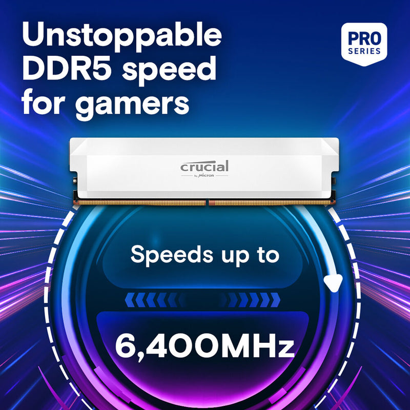 Crucial 32GB Pro Overclocking DDR5 6400 MT/s UDIMM Memory Kit (2 x 16GB, White)