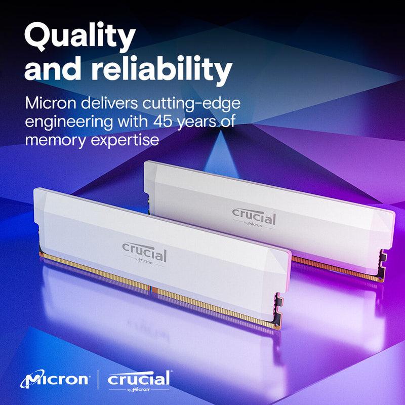 Crucial 32GB Pro Overclocking DDR5 6400 MT/s UDIMM Memory Kit (2 x 16GB, White)
