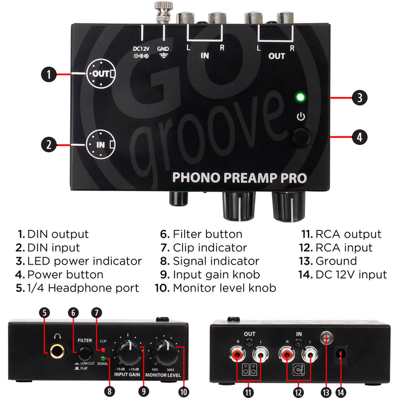 GOgroove SonaVERSE Phono Preamp Pro with RCA/DIN Connection