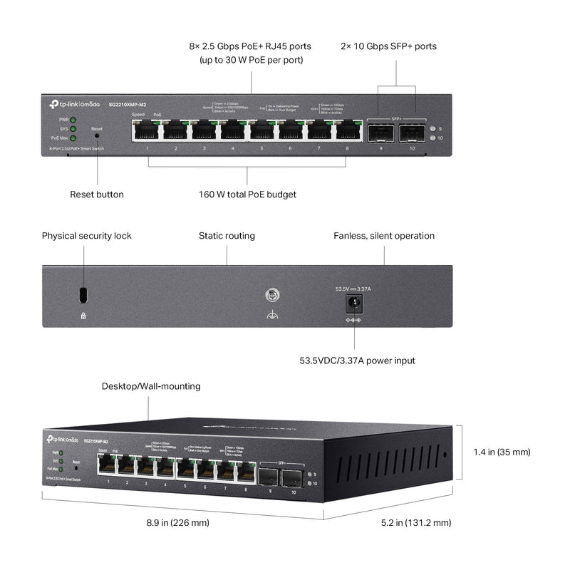 TP-Link Omada SG2210XMP-M2 8-Port 2.5G PoE+ Compliant Managed Network Switch