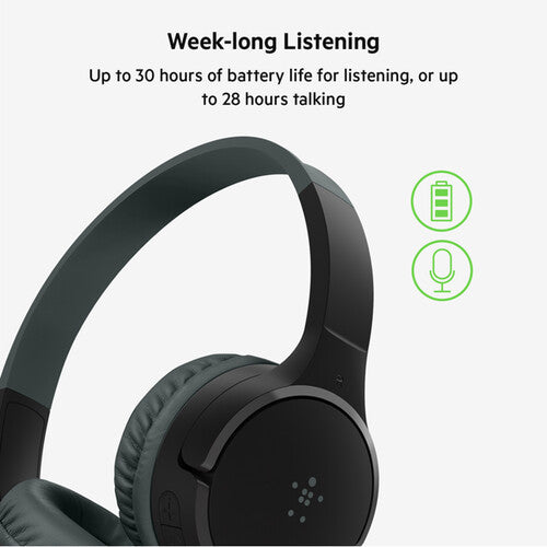 Belkin SoundForm Mini Wireless On-Ear Headphones for Kids (Black, USB-C)