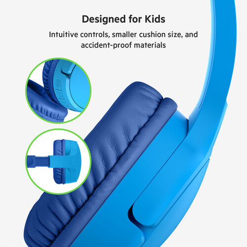 Belkin SoundForm Mini Wireless On-Ear Headphones for Kids (Blue, USB-C)