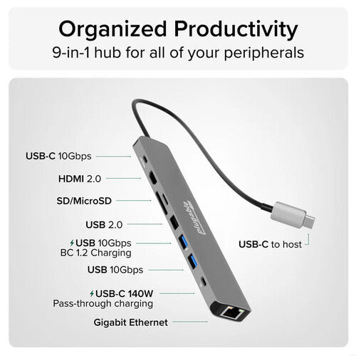 Plugable 9-in-1 USB-C Hub with 4K HDMI and 140W Power Delivery Charging