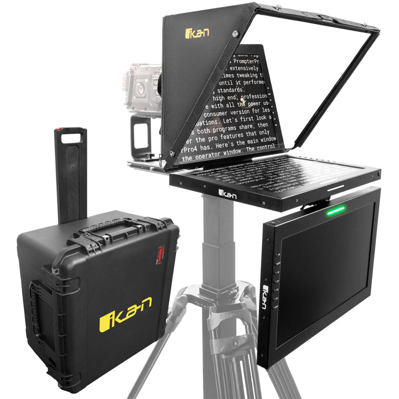 ikan 19" Teleprompter with Widescreen Script Monitor, Talent Monitor & Travel Kit