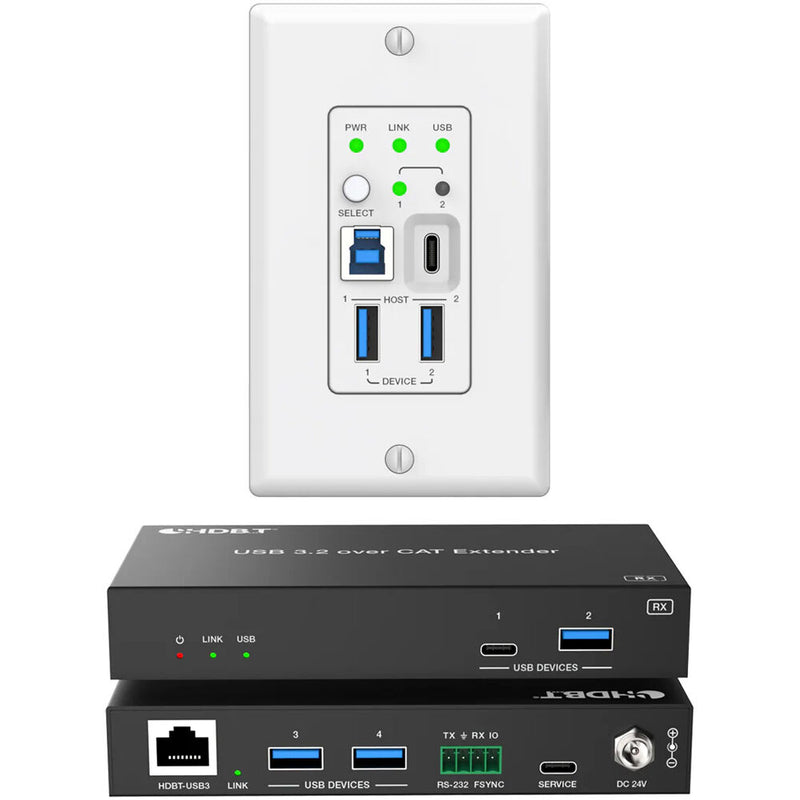 DVDO 2-Host USB-C & USB 3.2 Gen 1 100m Extender over HDBaseT (WP TX to Box RX)