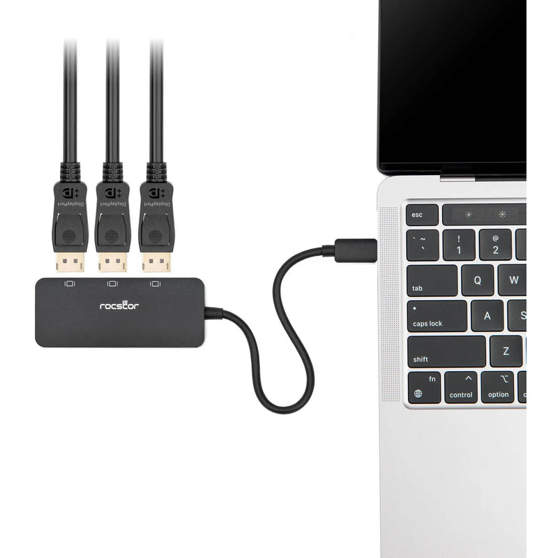 Rocstor USB-C to Triple 4K DisplayPort Adapter (Black)