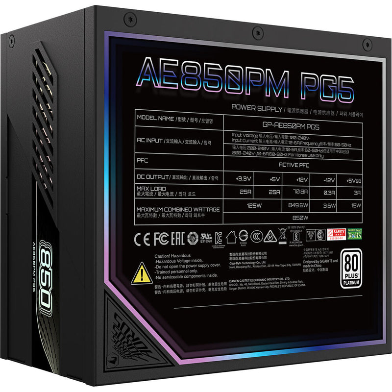 Gigabyte AORUS ELITE 850W 80 PLUS Platinum Modular ATX Power Supply (Black)