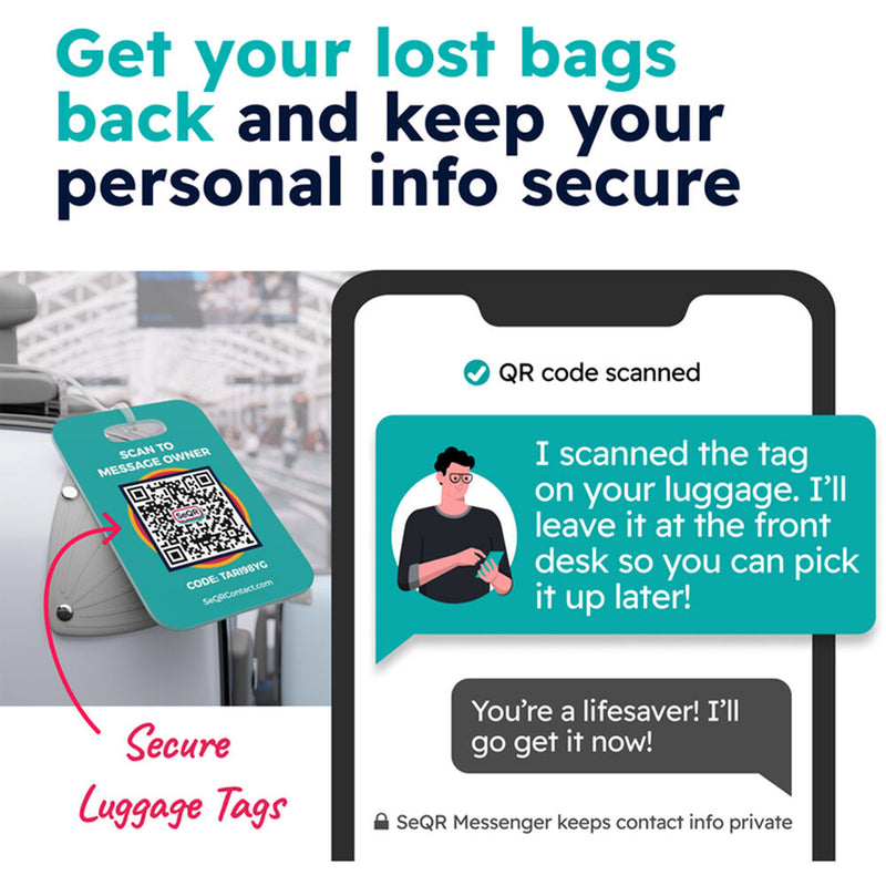 SeQR Contact Secure Luggage Tag (Teal, 2-Pack)