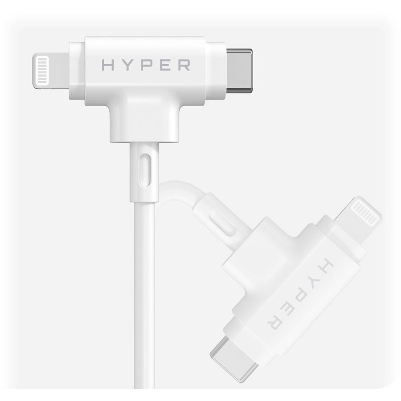 HYPER HyperJuice USB-C and Lightning Hybrid Silicone Cable (5', White)