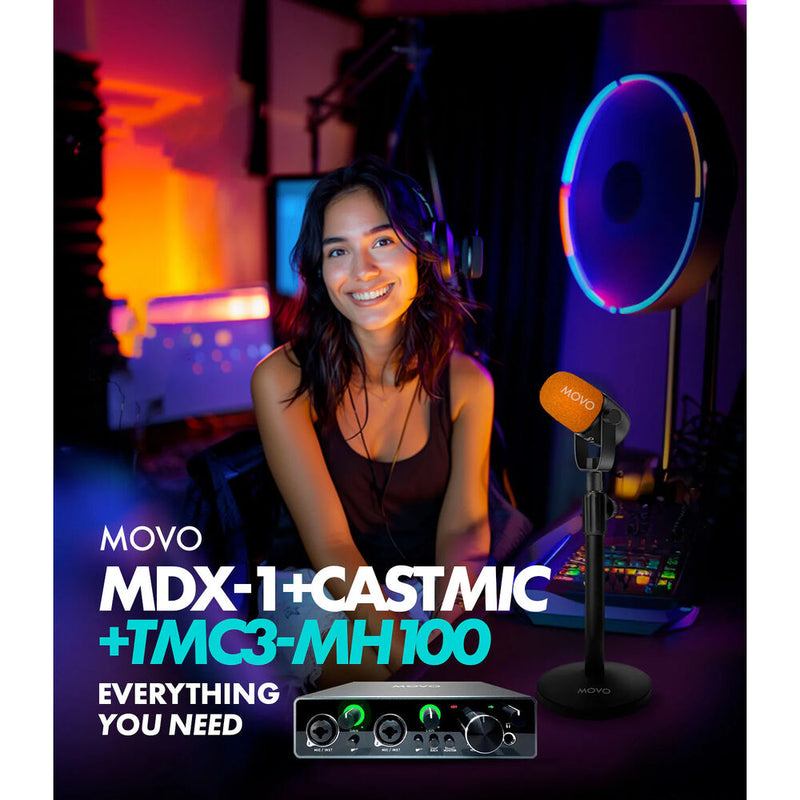 Movo Photo MDX-1 Podcasting Kit with USB Audio Interface, Microphones, Table Stands, and Headphones (2-Pack)