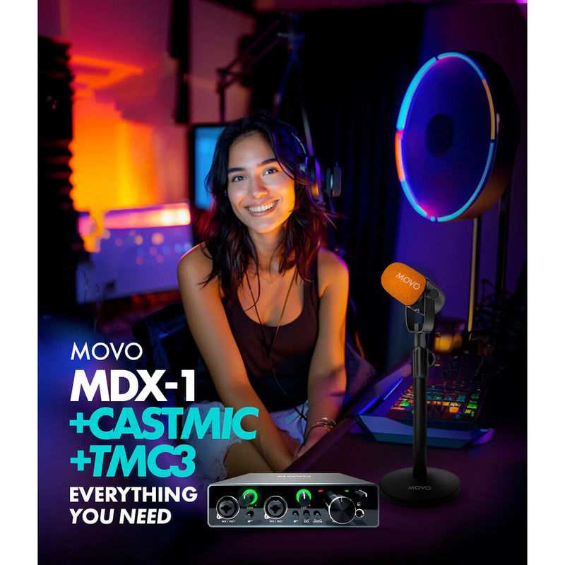 Movo Photo MDX-1 Podcasting Kit with USB Audio Interface, Microphones, and Table Stands (2-Pack)