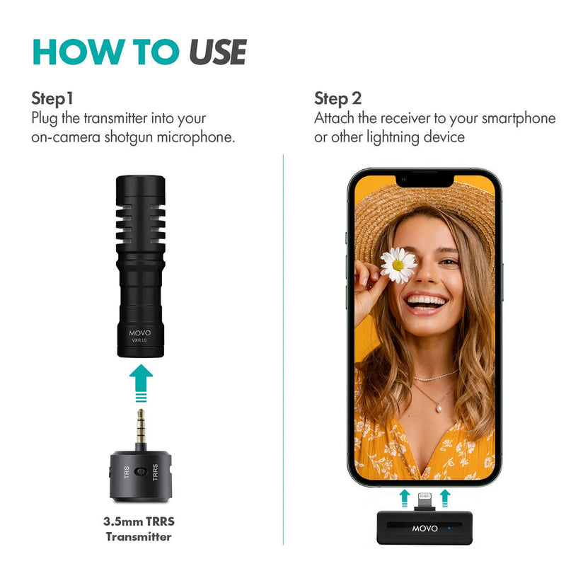 Movo Photo WM-VXR10 Wireless Microphone Adapter for VXR10 and Mini-Shotgun Microphones (Lightning)